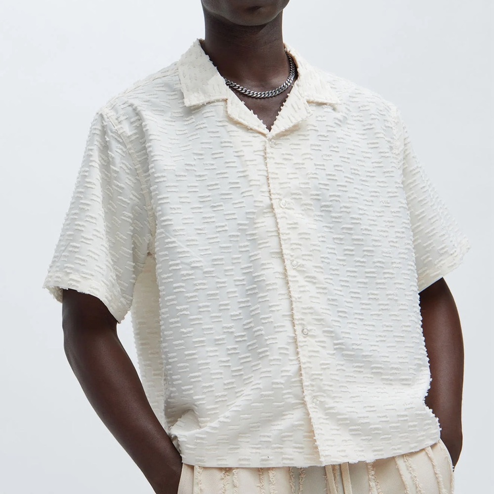 Men Cream Textured Shirt XXL